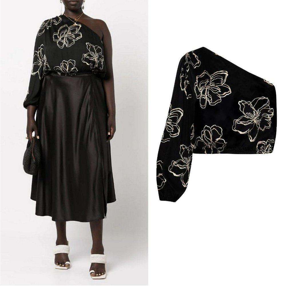NWT New $128 11 HONORÉ Jasmine Floral One-Shoulder Blouse Size 14